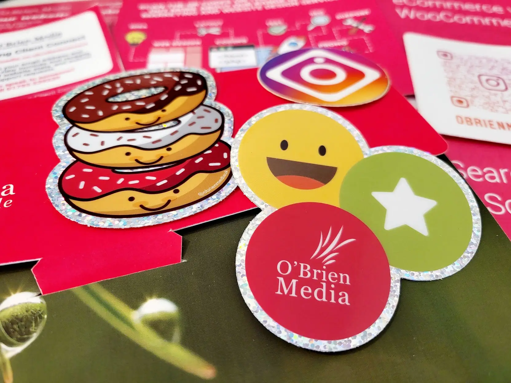 Swindon web design and website support by O’Brien Media — stickers and printed brochures