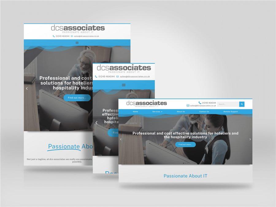 Responsive mockup showing the DCS Associates website on desktop, tablet and mobile