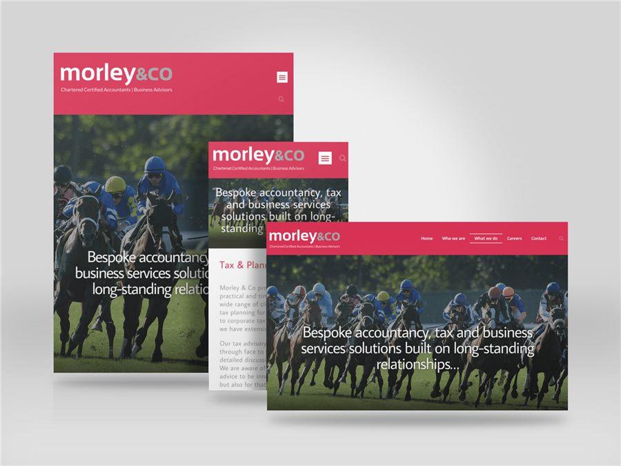 Responsive mockup showing the Morley & Co website on desktop, tablet and mobile