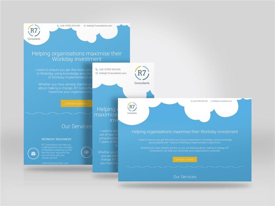 Responsive mockup showing the R7 Consultants website on desktop, tablet and mobile